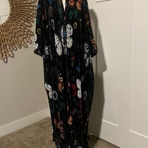 Dressed in LALA Black Midi Dress with Butterflies and Folklore Floral Patterns